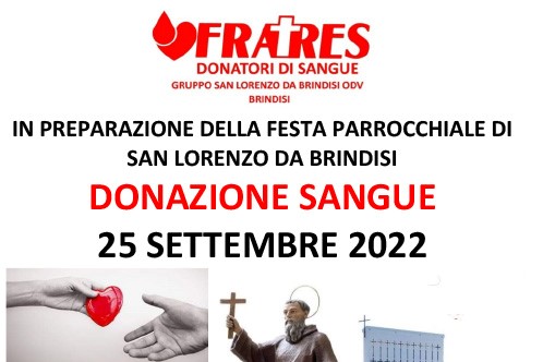 Brindisi: Emergenza Sangue. Raccolta presso la parrocchia San Lorenzo da Brindisi