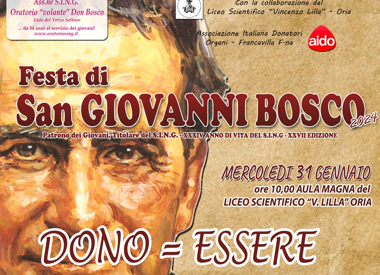Oria: Incontro dal titolo “dono=essere” nel giorno in cui si festeggia Don Bosco