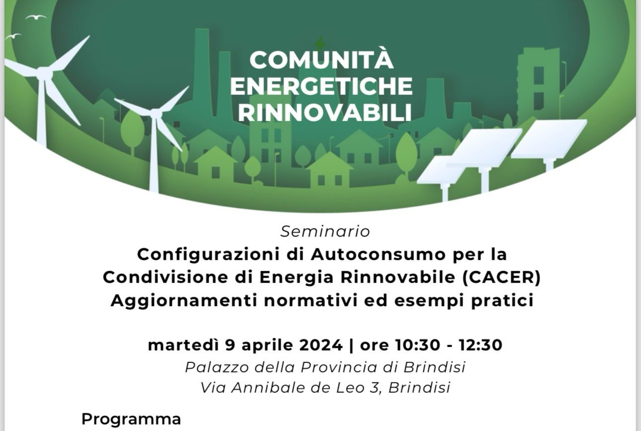Brindisi: Seminario sulle Comunità Energetiche Rinnovabili