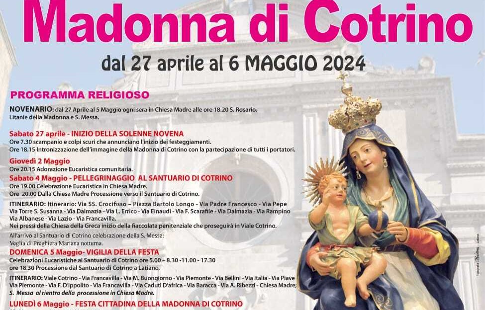 Latiano: Programma dei festeggiamenti in onore della Madonna di Cotrino